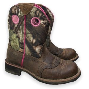 Ariat womens fatbaby sheila roper camo pink leather cowgirl cowboy boot size 7